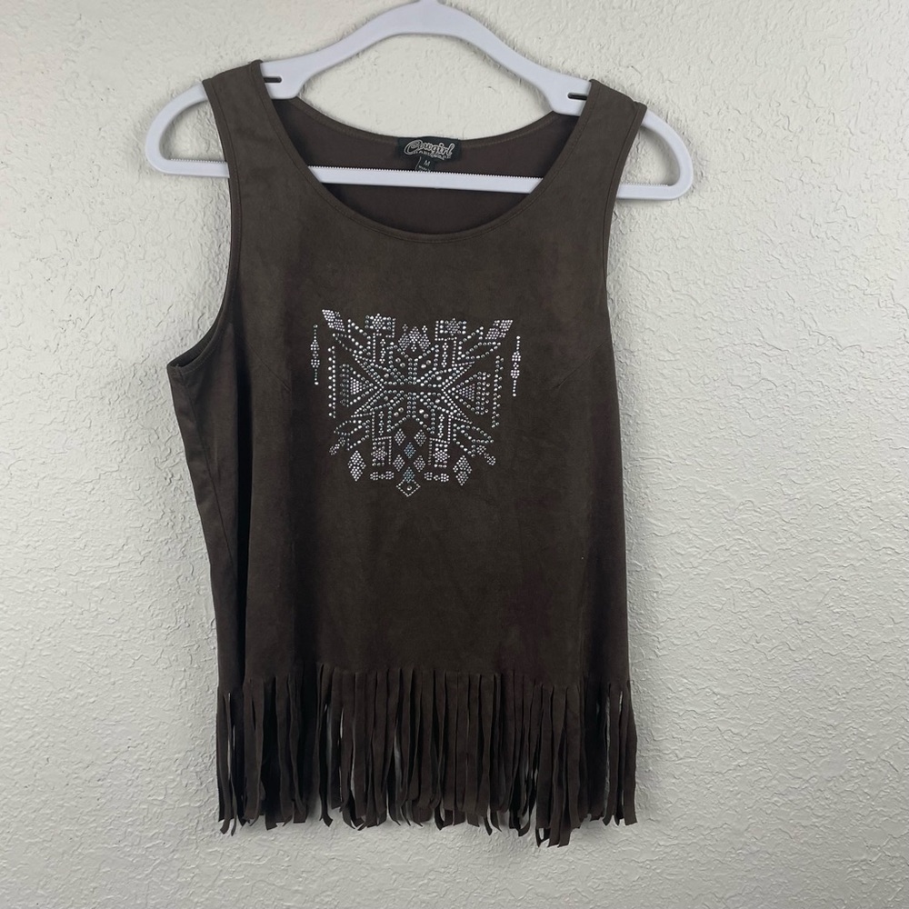 Cowgirl Hardware suede fringe top with stud design‎